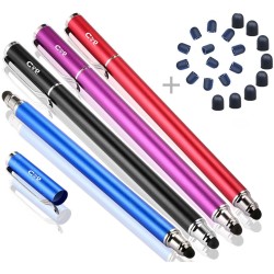 Capacitive Stylus/Styli 2-in-1 Universal Touch Screen Pen for All Touch Screen Tablets & Cell Phones with 20 Extra Replaceable Soft Rubber Tips (Pack of 4)