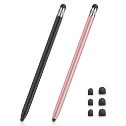 Tablet Pen MEKO 2 Pack Touchscreen Pen 2 in 1 Rubber Stylus Touch Pen for All Mobile Phones/Tablets iPhone i-Pad Pro Mini iWatch Samsung Huawei Xiaomi Surface Chromebook etc. Black + Rose Gold